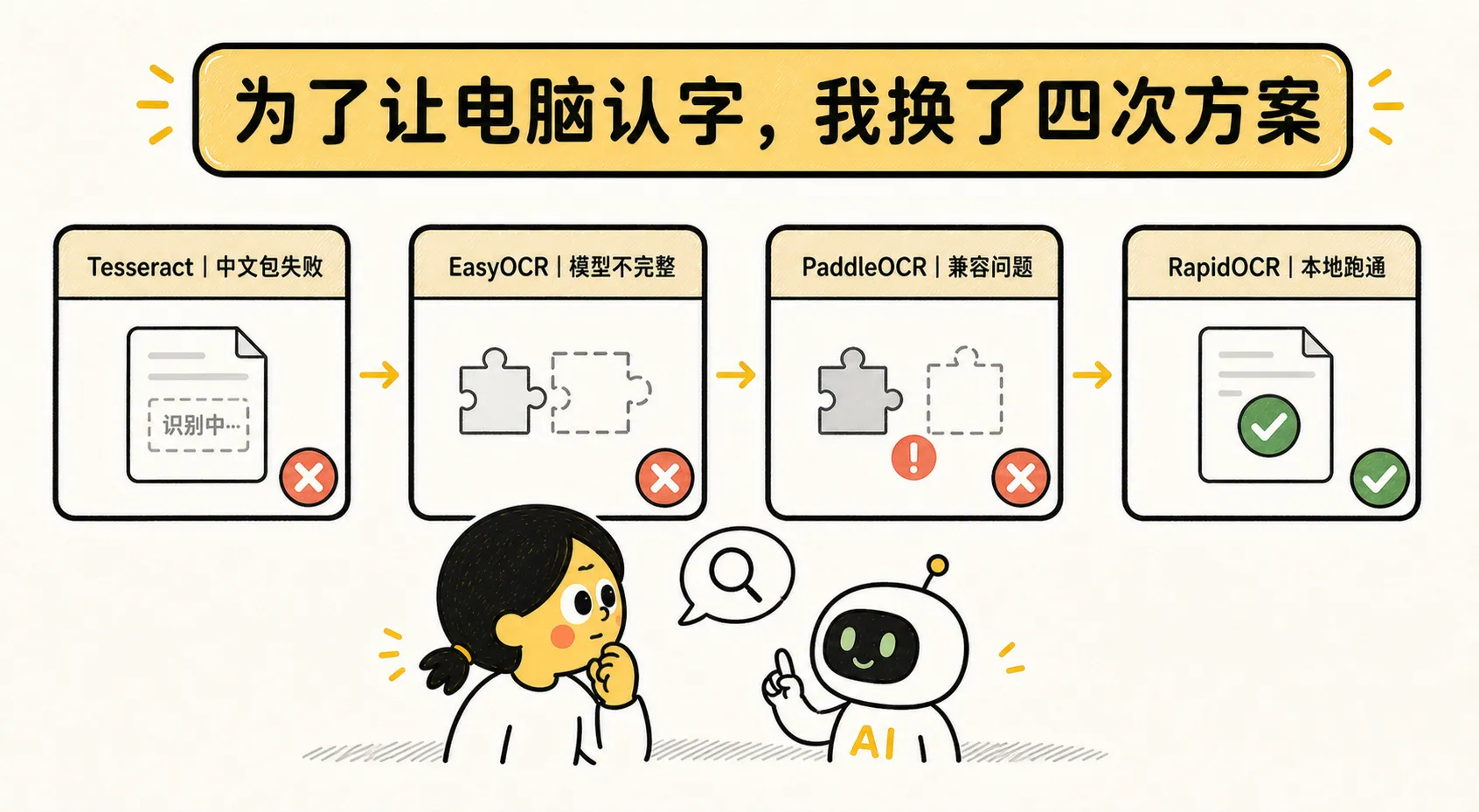 四次 OCR 工具尝试，前三次失败后终于在本地跑通