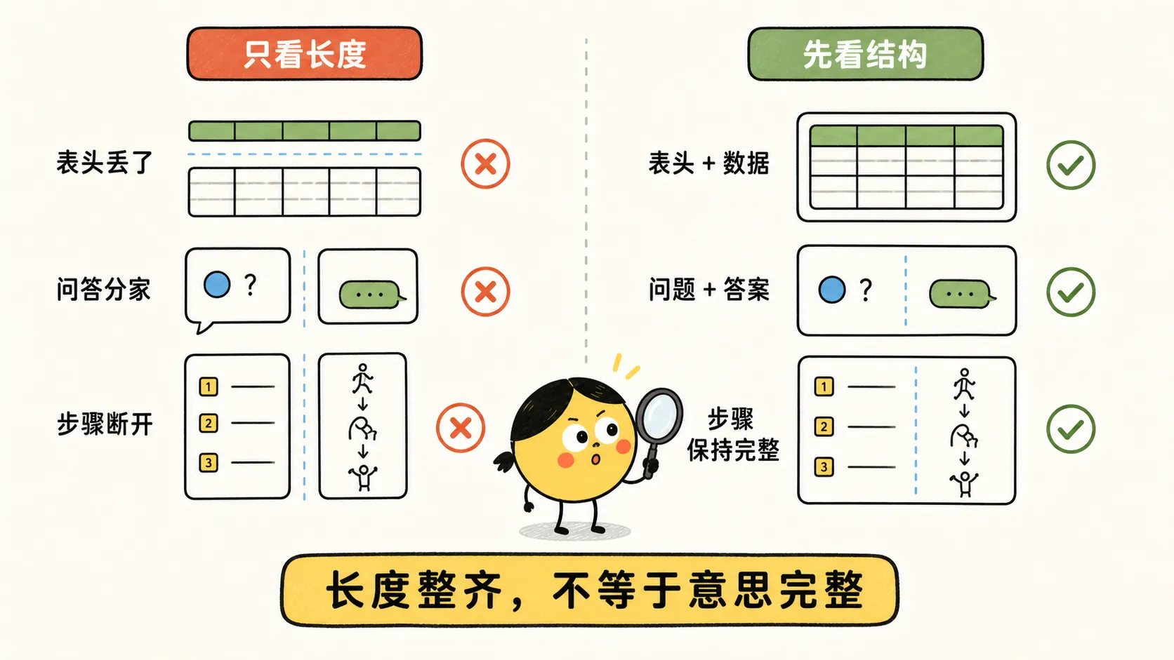 只看长度会拆散资料结构，按资料结构拆分才能保留完整意思