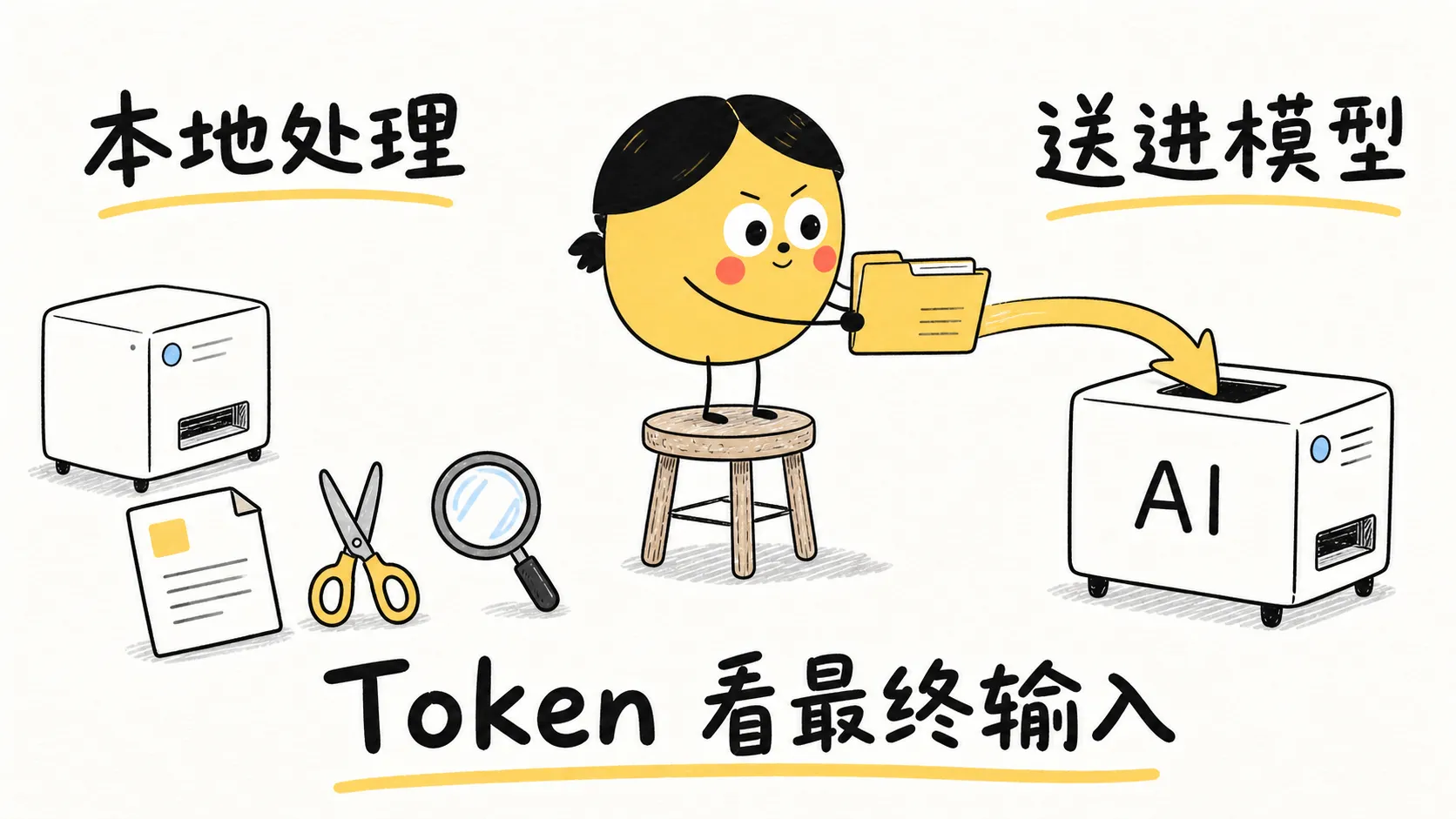 本地处理不直接产生模型 Token，Token 取决于最终送进模型的内容