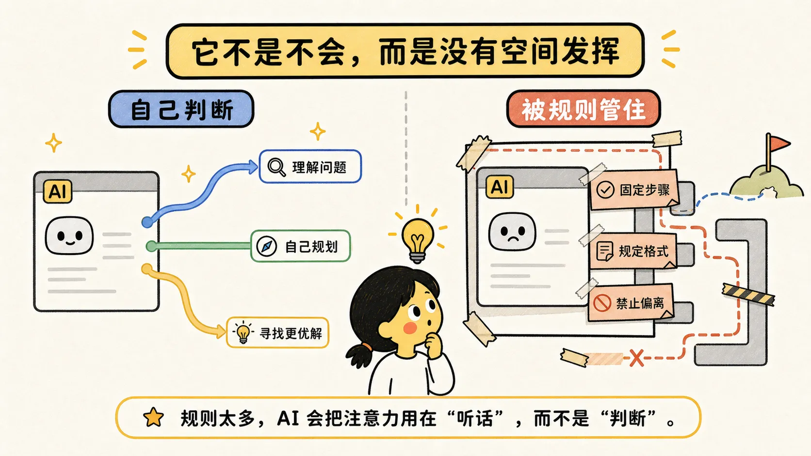 规则太多时，AI 的判断空间反而被限制